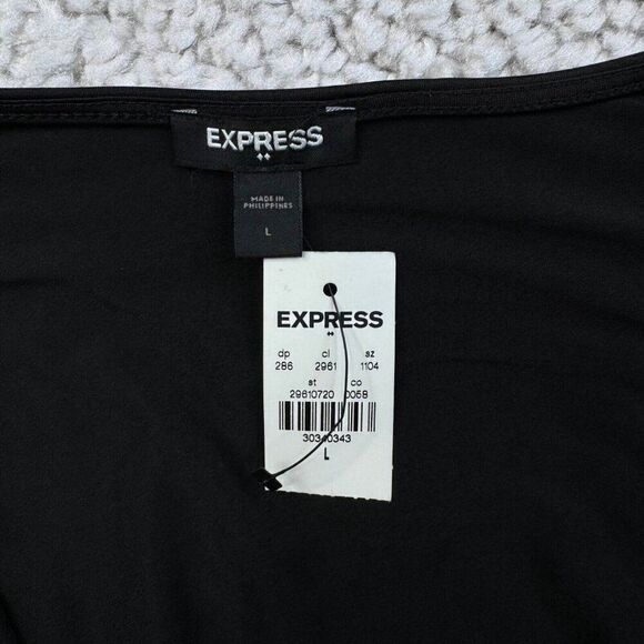 Express Black Satin Draped V-Neck Faux Wrap Thong Bodysuit NEW - Picture 4 of 10